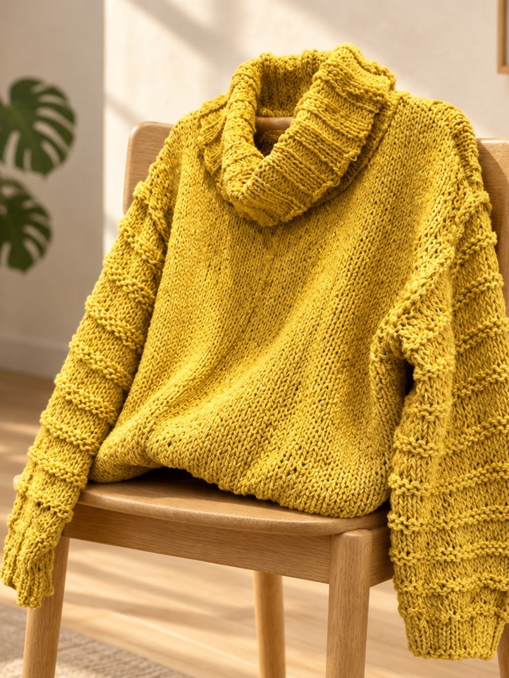Cozy Mustard Turtleneck Chunky Knit Oversized Sweater. A Cuddle Warm Piece. NWT